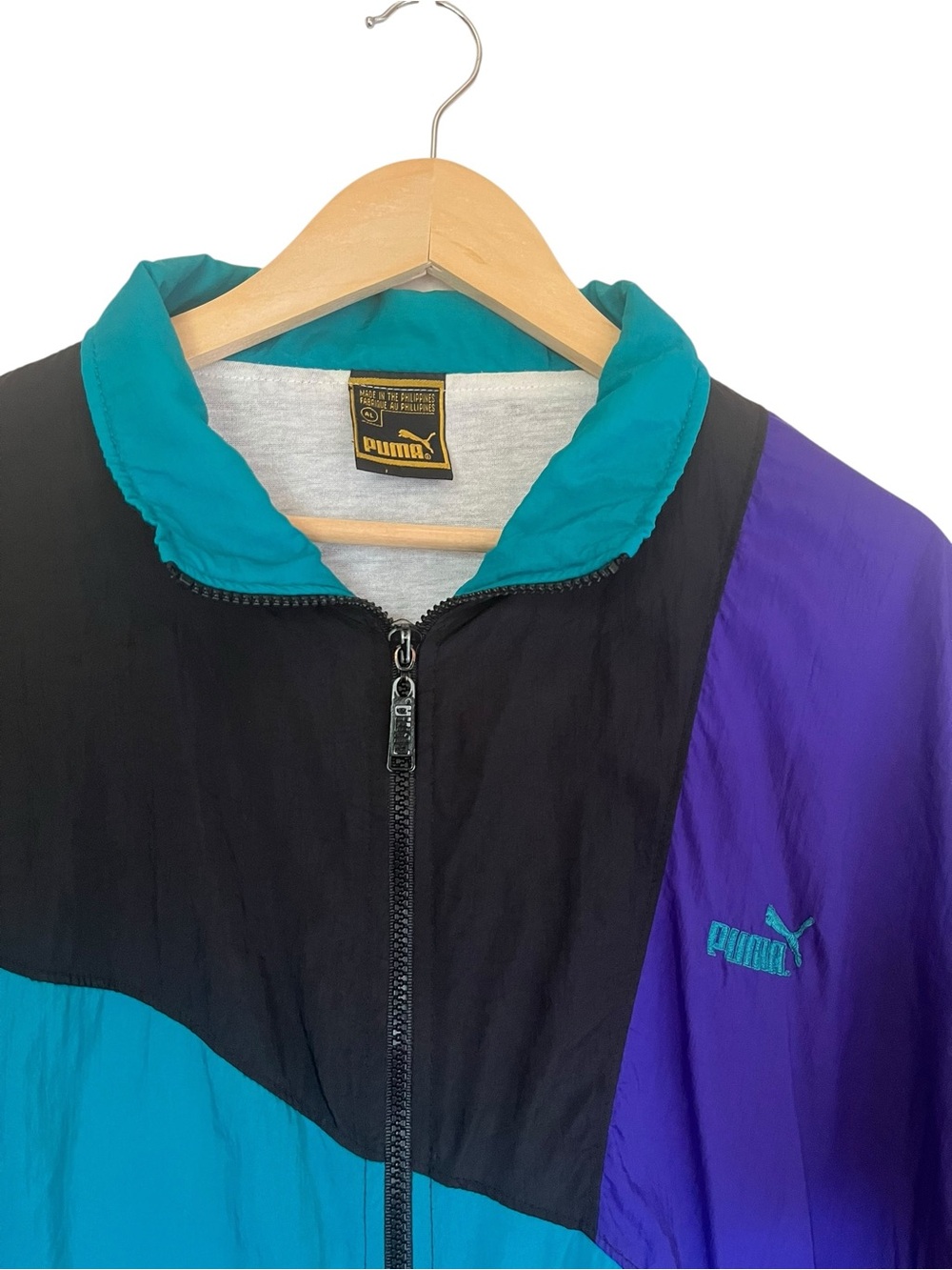 Vintage Puma Colorblock Windbreaker XL 90s Teal Purple Black - Picture 3 of 15